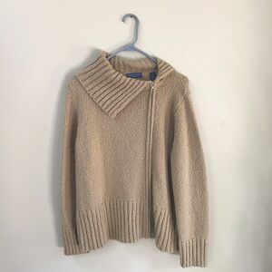 Karen Scott Zip Up Sweater Beige Size Large